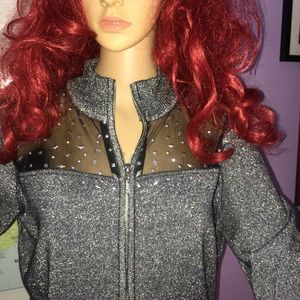 Silver Glitter Cardigan Zip Up Light Shirt